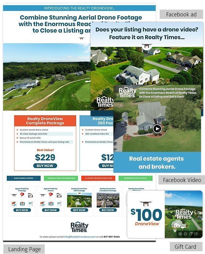 DroneView Landing Page, Facebook Ad, Video and Gift Card Design